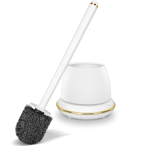 Gold Toilet Brush and Holder Set, Toilet Bowl Brush with Long Handle, Easy to Assemble of Compact Toilet Scrubber, Toilet Brush Set with No Leaks Have Vent, Stylish Gold Bathroom Accessories. U - size: 1 pack standard cover