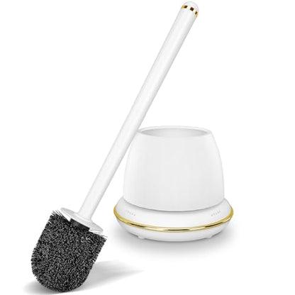 Gold Toilet Brush and Holder Set, Toilet Bowl Brush with Long Handle, Easy to Assemble of Compact Toilet Scrubber, Toilet Brush Set with No Leaks Have Vent, Stylish Gold Bathroom Accessories. U - size: 1 pack standard cover