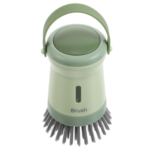 NUOBESTY Soap Dispensing Kitchen Scrub Brush with Handle for Pots and Pans, Palm Dish Scrubber Brush with Built-in Soap Dispenser, Green Dishwashing Tool for Sink Cleaning