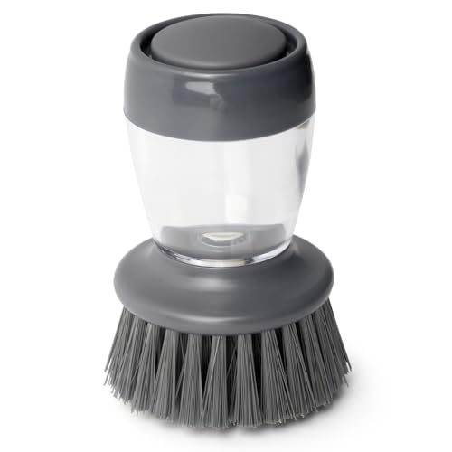 Soap Dispensing Dish Brush, Heavy Duty Kitchen Scrubber with Non-Scratch Nylon Bristles, Ergonomic Handle & Liquid Soap Dispenser for Cleaning Dishes, Pots, Pans, Sinks