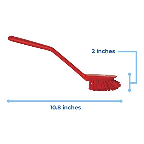 2 25/64 in W Dish Brush, Medium, 8 in L Handle, 3 1/8 in L Brush, Red, Plastic, 10 1/2 in L Overall - 1 Each - color: Red