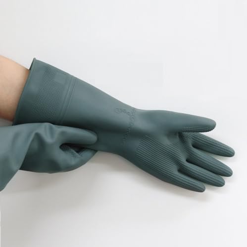 Myungjin 2 Pairs Reusable Rubber Gloves, Waterproof, Non-Slip Honeycomb Grip, Wide Sleeve Fit, for Dishwashing - size: Medium