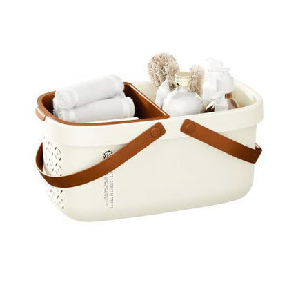 Pulseplay Plastic Shower Caddy Basket with Handle Portable Bath Tote Basket Bin for Bathroom Kitchen College Dorm Gym(Cream) - color: Cream