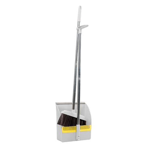 42.7'' Broom with Dustpan Combo Set, House Warming Gifts New Home, Dust pan and Broom Set, Long Handle Broom with Stand Up Dustpan Combo Set for Office Home Kitchen Lobby Floor Use (Khaki) - color: Khaki