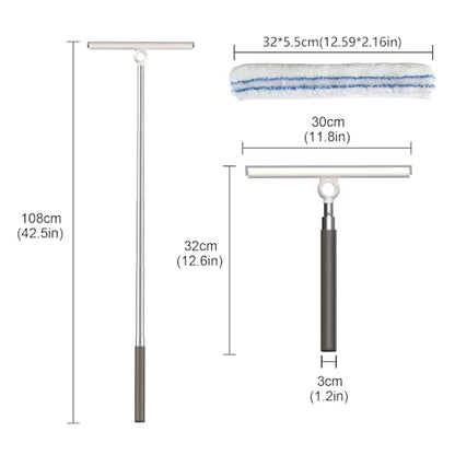 Shower Squeegee for Glass Doors, Telescopic 2-in-1 Squeegee for Window Cleaning with Microfiber Scrubber for Bathroom, Tile Wall, Car Windshield