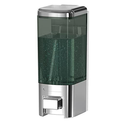 Wall Mount Manual Soap Dispenser, 17oz/500ml Large Capacity Kitchen Bathroom Hand Soap Dispenser, Commercial Refillable Shampoo Shower Gel Lotion Dispenser, Chrome&Brown - color: Chrome&brown 500ml