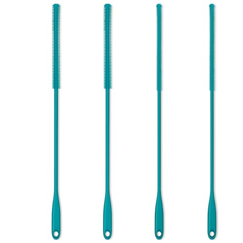 Silicone Straw Brush 4 Pack - (2 Small, 2 Wide) - 10 Inch Reusable Straw Cleaner, Pipe Cleaner, Glass and Detailing Tool (Turquoise) - color: Turquoise