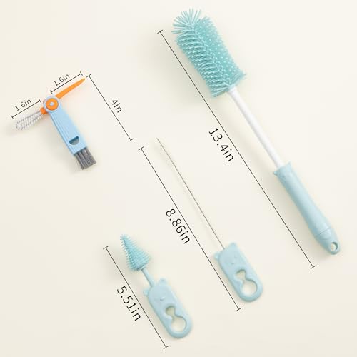 Chemimoso Silicone Bottle Cleaning Brush, 13.4in Long Handle Water Cup Bottles Cleaner for Baby Bottles, Stanley Mug, Sports Bottle, Glass Vase, with a Tiny Cup Lid Gap Cleaning Brush, z Blue - style: Straight, Blue