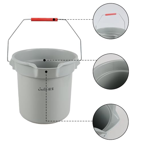 4 Pack Plastic 3.5 Gallon Round Utility Pail with Handle, Commercial Buckets, Gray