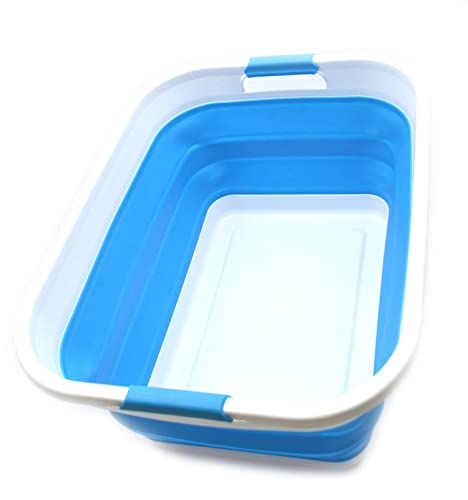 SAMMART 41L (10.8 gallon) Collapsible Plastic Laundry Basket - Foldable Pop Up Storage Container/Organizer - Portable Washing Tub - Space Saving Hamper/Basket (Rectangular, Sky Blue) - color: Sky Blue