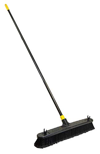 Quickie Cleaning Bulldozer 24-Inch Push Broom, 60-Inch Steel Handle, Smooth Surface Bristles, with Scraper for Stuck on Mess, Indoor/Outdoor Floors in Home/Garage/Basement/Driveway Use - size: 24 Inch, style: Smooth Surface