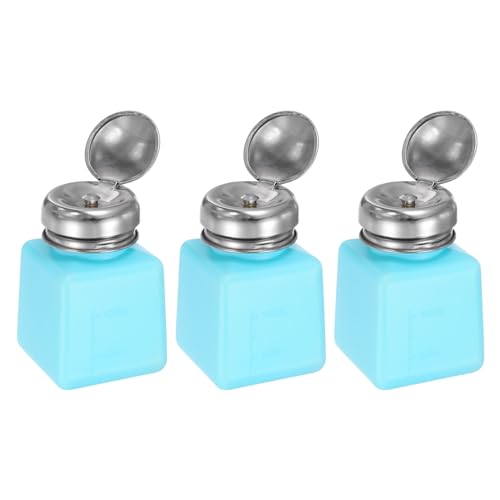 HARFINGTON 3pcs Solvent Alcohol Dispenser 100ml(3.4oz) Press Type ESD Safe Anti-Splash Liquid Dispenser Pump with Sealing Stainless Steel Lid for Acetone Cleanser, Polish Remover, Blue - color: 100ml, size: Blue