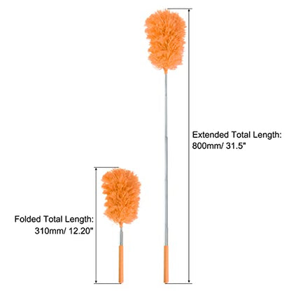 MECCANIXITY Microfiber Cleaning Duster, 12 to 31.5 Inch Washable Extendable Brush Flexible Feather Duster for Window Furniture, Orange - color: Orange