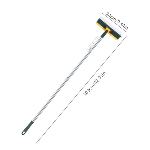 Grout Scrub Brush with 42" Long Handle Double-Sided Floor Scrub Brush V-Shape Grout Cleaner with Squeegee 180° Rotating for Tile Floors, Baseboards, Wall - color: Green