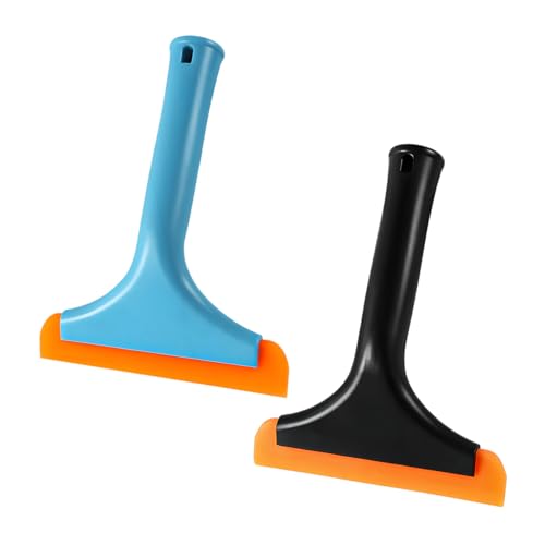 Ohleats 2PCS Small Silicone Window Squeegee, Auto Windshield Water Blade Scraper, All-Purpose Water Squeegee Wiper for Mirror Home Cleaning, Car Accessories (Black+Blue) - color: Black+blue