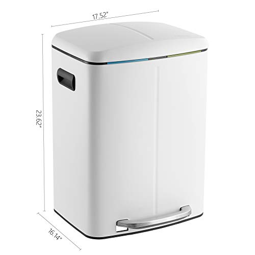 happimess HPM1005C Marco Rectangular 10.6-Gallon Double Bucket Trash Can with Soft-Close Lid, White, Fingerprint Resistant, Modern, Minimalistic for Home, Kitchen, Office, Bedroom, Bathroom - color: White