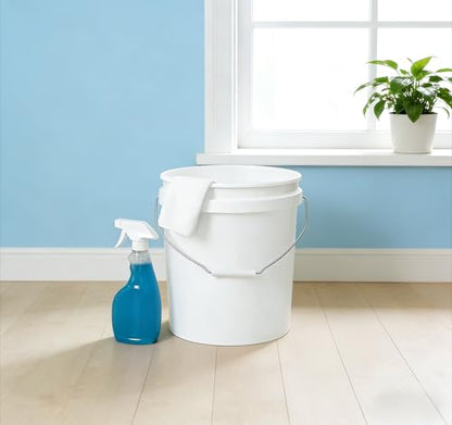 5 Gallon Utility Bucket with Comfort Handle (2 Pack) Multipurpose Cleaning and Storage Containers,Heavy Duty Plastic Pail, Stackable, White – Perfect for Cleaning, Painting, Household Storage