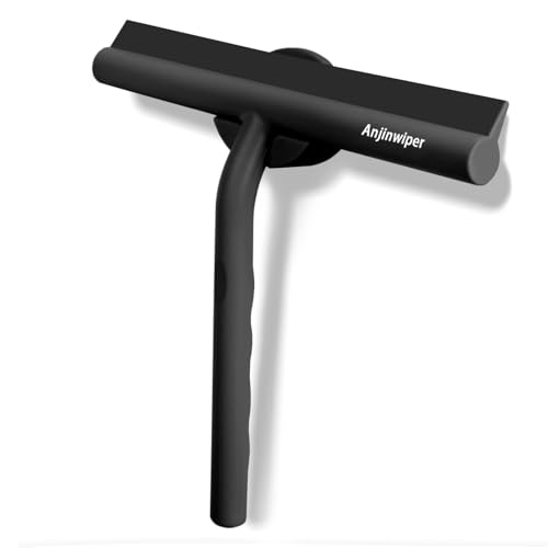 Shower Squeegee for Glass Doors - 8 Inch Silicone Bathroom Squeegee with Hook, for Shower Doors, Glass, Mirrors, Tiles Wall, Floor - No-Squeak & Streak-Free & Non-Slip Ergonomic Cleaner Tool - color: Black-8