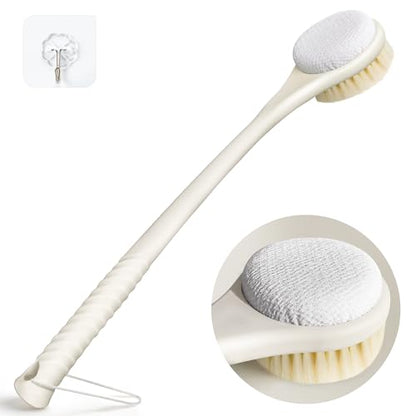 Back Scrubber for Shower with Long Handle, Dual-Sided Bath Brush with Soft Bristles & 150D Exfoliating Cloth, Anti-Slip Grip, Lightweight Back Washer for Shower, Men & Women (Light Yellow) - color: Light Yellow
