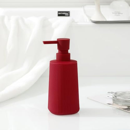 Small Soap Dispenser for Bathroom and Kitchen, Modern Farmhouse Striped Style Plastic Hand Soap Dish Soap Dispenser with Pump Matte Red - color: Red