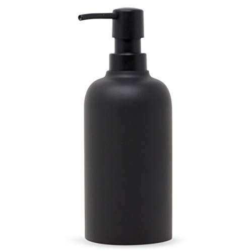 Matte Black Round Soap Dispenser for Kitchen & Bathroom – 15 oz Refillable Resin Pump Bottle for Dish Soap, Hand Soap, Shampoo, Conditioner – Modern Countertop Dispenser with Non-Slip Protective Pads - color: Black, style: Round Soap Dispenser