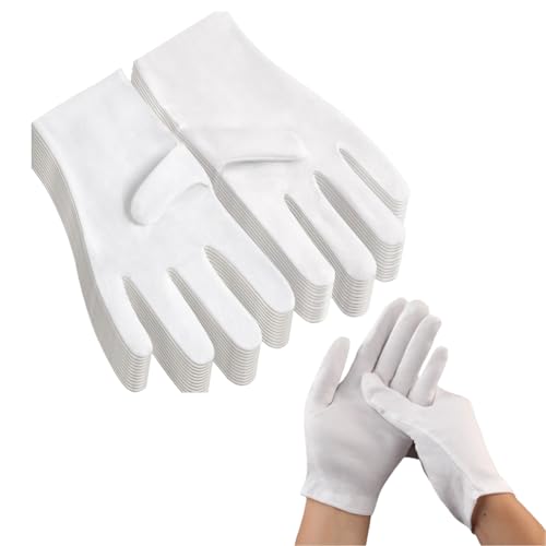 White Cotton Gloves, Breathable Work Glove for Moisturizing SPA Soft Jewelry Inspection, Stretchy Fit for Men and Wonmen (6 Pairs) - size: 8.67inch/22cm