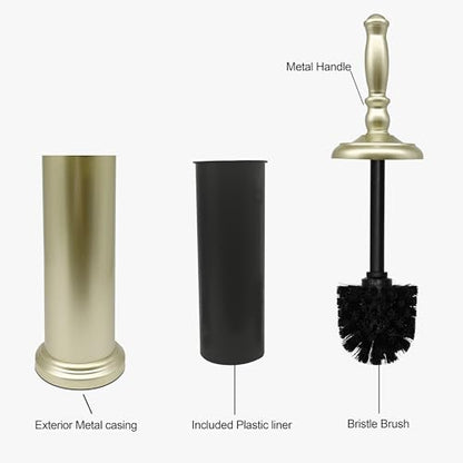 Metal Toilet Bowl Brush with Holder Premium Bathroom Cleaning Set Rustproof Hygienic Durable Elegant Finish - color: Matte Gold