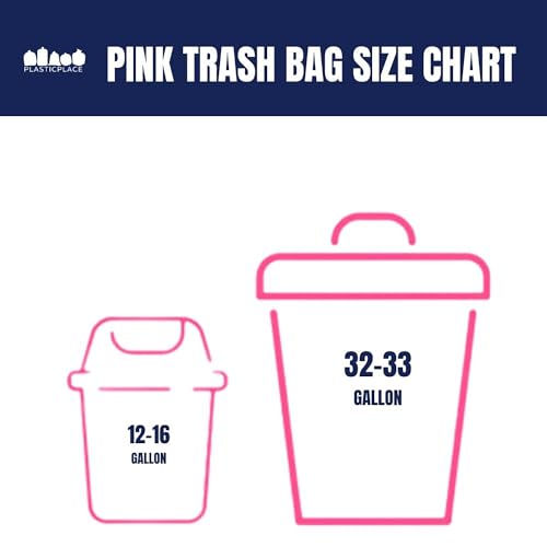 Plasticplace 32-33 Gallon Trash Bags │ 1.5 Mil │ Pink Garbage Can Liners │ 33’” x 39” (100 Count) - size: 33" x 39"