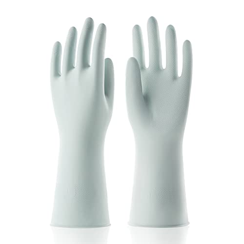 COOLJOB Medium Reusable Rubber Dishwashing Cleaning Gloves for Kitchen Bathroom, Non-Slip Grippy Long Dish Washing Gloves with Flocked Cotton Liner, Flexible Durable & Waterproof, Mint Green, 1 Pair - color: Mint Green With Gardenia Scent, size: Medium (P