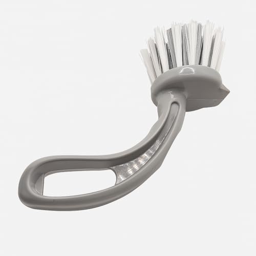 Grey – Kitchen Sink Scrub Brush – Round Bristle Head with Ergonomic Handle – Tough Cleaning Multipurpose Scrubber for Dishes, Pans, Basins & Surfaces – Scrub Brushes