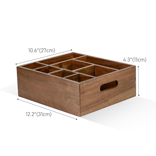 VaeFae Acacia Wood Caddy Organizer, Napkin and Paper Plate Holder, Wooden Utensil Holder, Silverware Caddy for Kitchen, Camping, Party - size: Large