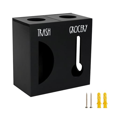 2 in 1 Trash Bag Dispenser, Double Wall Mounted,Wood Trash Bag Holder, used in kitchen, garage, laundry room, can store Environmentally friendly food bags and garbage bags(Black/Large) - color: Black/Large