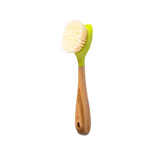 Full Circle Daily Dish Brush-Bamboo Handle Dish Brush–Sustainable Kitchen Cleaning with Tough Bristles-Natural Dish Scrubber, Nonstick & Cast Iron Cleaner-Long Handle Brush for Dishes, Pots, and Pans - color: Green