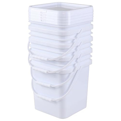 4 Packs Square Food Buckets with Lid, 5 Gallon Plastic Lidded Storage Bucket, Utility Pail, White - size: 5 Gallon