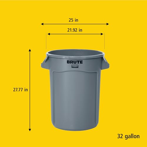 Rubbermaid Commercial Products BRUTE Heavy Duty Round Trash Can, High Visibility Garbage Can, 32 Gal, Orange, for Landscapers/Construction/Restaurants/Back of House/Offices