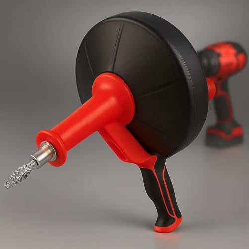 42 FT Drain Snake Hair Drain Clog Remover, Manual Or Powered, Plumbing Snake With Drill Adapte,Unclog Sink Drain Tool, Drain Auger for Toilet、Shower、Kitchen、Sink, No Auto Retract Or Feed, Red - color: Red