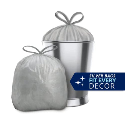 Color Scents Small Trash Bags - 4 Gallon, 200 Bags (1 Pack of 200 Count), Drawstring - Silver Bag in Simply Clean Scent with Microban