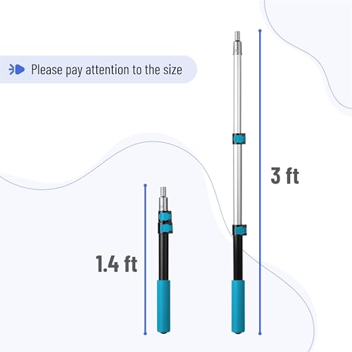 Bates- Telescopic Extension Pole, 3 Ft, Aluminum Alloy, Sturdy Multi-Purpose Extension Pole with Flip-Lock Design for Painting, Dusting and Cleaning - color: Black and Teal, size: 3 Ft, 1 Pack