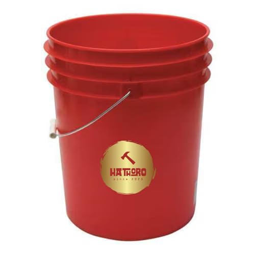 5 Gallon Food Grade Plastic Bucket, Open Head Pail with Handle, 12-3/8 in Diameter x 14-3/4 in Height (Red, 1 Pack) - color: Red, size: 1 Pack