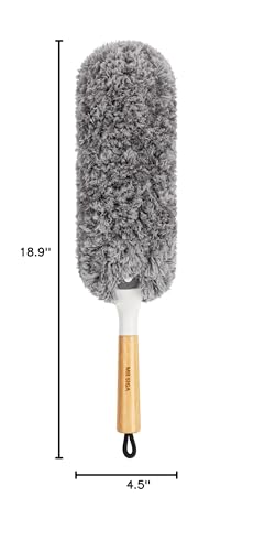 MR.SIGA Lint Free Microfiber Duster, Washable and Reusable Duster with Bamboo Handle and Replaceable Head, Duster for Household Cleaning