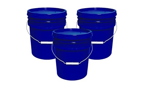 MKS Plastics 5-Gallon Bucket with Airtight Lid – Made in USA, Food Grade BPA Free Plastic, Heavy Duty Multi-Use, Metal Handle with Grip, Stackable Storage – Fina Blue, 3 Pack - color: Fina Blue, size: 3