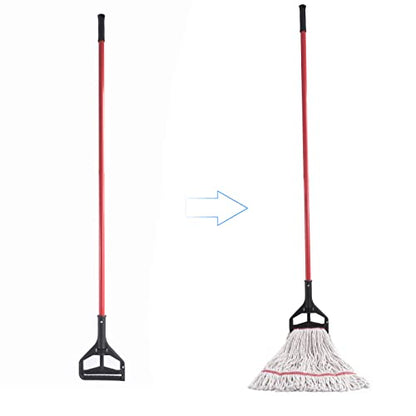 Matthew Cleaning Commercial Quick-Change Iron Mop Handle for Floor Cleaning Heavy Duty Mop Head Replacement Holder 60inch w/Plastic Gripper for Rags Side Gate Wet Mop Handles 6 Packs - color: Black Side-Gate Clamp