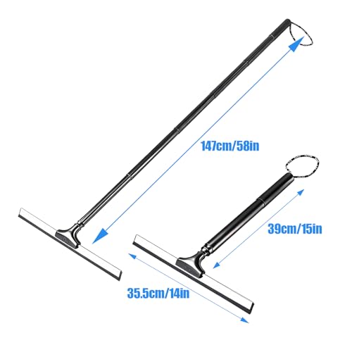 Tiiyee Window Squeegee for Home, 2 in 1 Window Washing kit with 57" Extension Pole Telescopic Shower Door Cleaner Tool Car Windshield Cleaning Long Handle for Glass Doors Floor Tile Wall 14 inch Wide