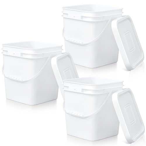Mumufy 3 Pcs 3.5 Gallon Square Food Grade Bucket with Lid Square Bucket Pail Plastic Handles for Long Term Food Storage, Camping, Fishing, Home Organization Easy Stack and Store (White) - color: White