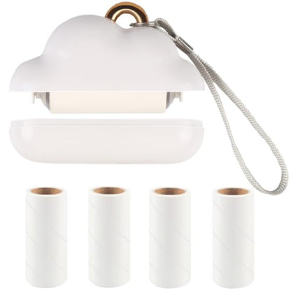 Mini Travel Lint Roller, Reusable Pet Hair Remover for Clothes with 150 Refillable Sheets (White) - color: White