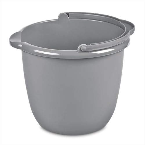 10 Qt. Spout Pail Classic Titanium,Multi-Functional Cleaning Bucket, Comfort Carry Handle, Sturdy Plastic Container for Garage Bathroom Basement Mudroom Use