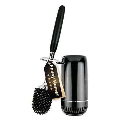 Toilet Brush and Holder Set, Toilet Bowl Brush with Long Handle, High-End Modern Silicone Toilet Brush Set, Non-Scratch Hygienic(Matte Black + Silver, A),Father's Day - color: Matte Black + Silver