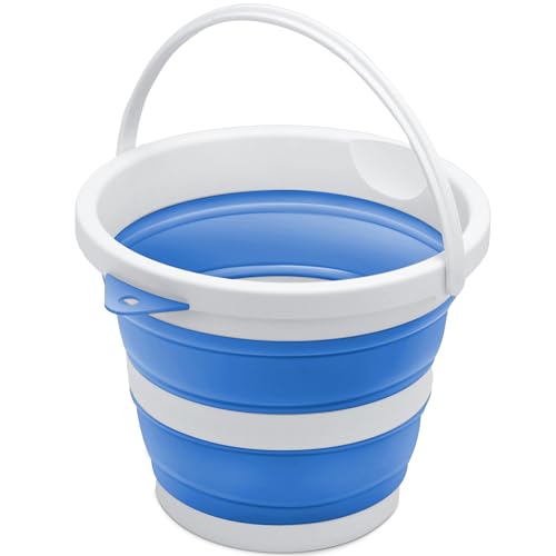 Small Collapsible Bucket 1.3 Gal/5L, Space-Efficient, Portable Foldable Water Pail for Household, Outdoor Use, Car Wash, Camping, Fishing - Blue, Single Pack - color: Blue, size: 5L
