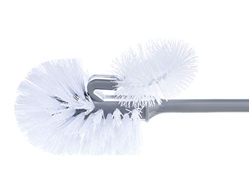 Superio Toilet Bowl Brush and Holder with Under Rim Cleaner for Bathroom, Toilet Brush and Caddy with Non Scratch Bristles and Under Rim Lip Brush, Grey (2 Pack) - color: Gray