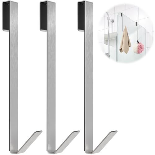 Linone 10 in Shower Door Hooks, Towel Hooks for Bathrooms, Shower Hooks for Towels, Heavy Duty Drilling-Free Extended Over Door Towel Hooks for Frameless Glass Shower Door, 3 Pack - size: 10 IN-Silver